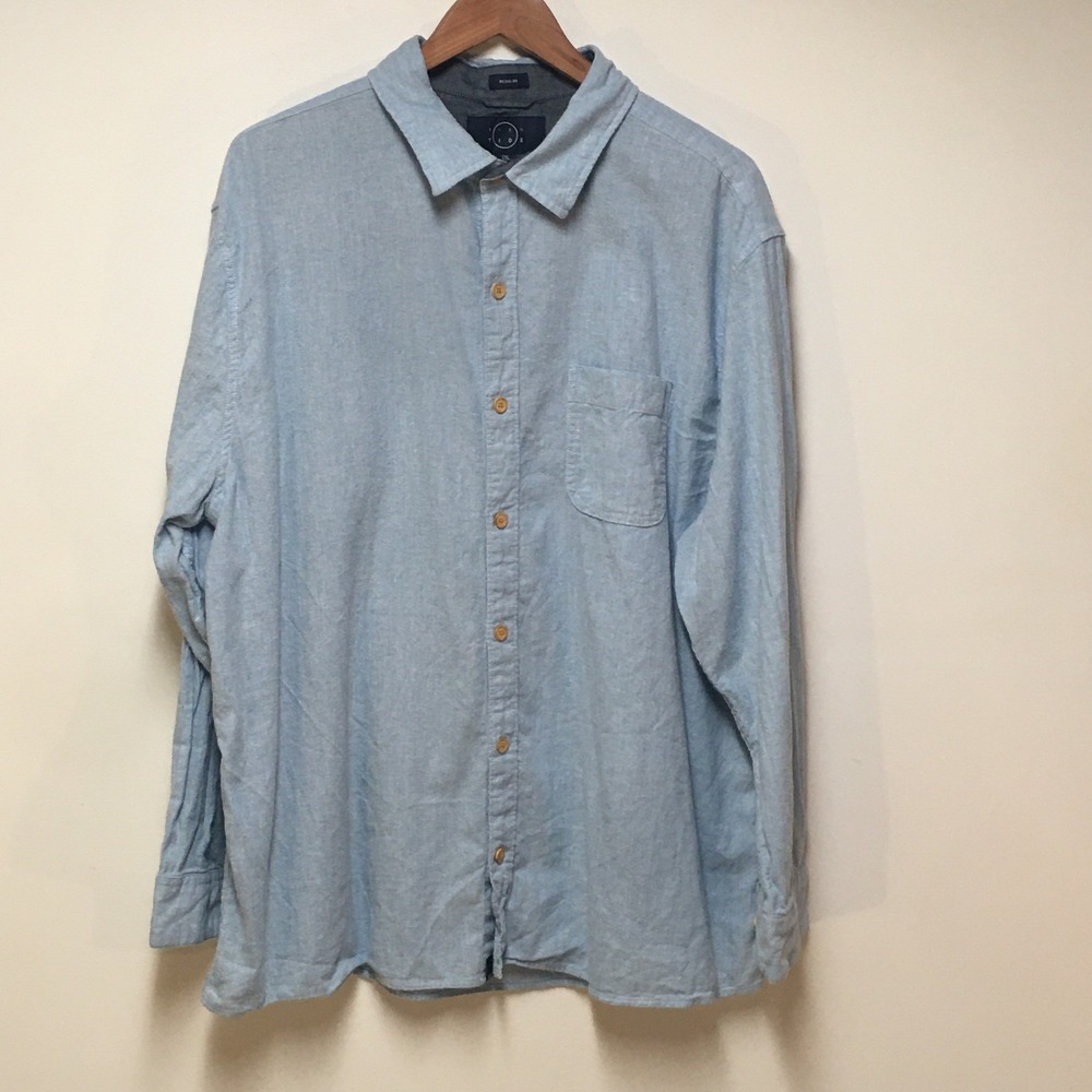 Even Tide Flannel Shirt Mens 2XL Light Blue Regular Fit Long Sleeve Button Down